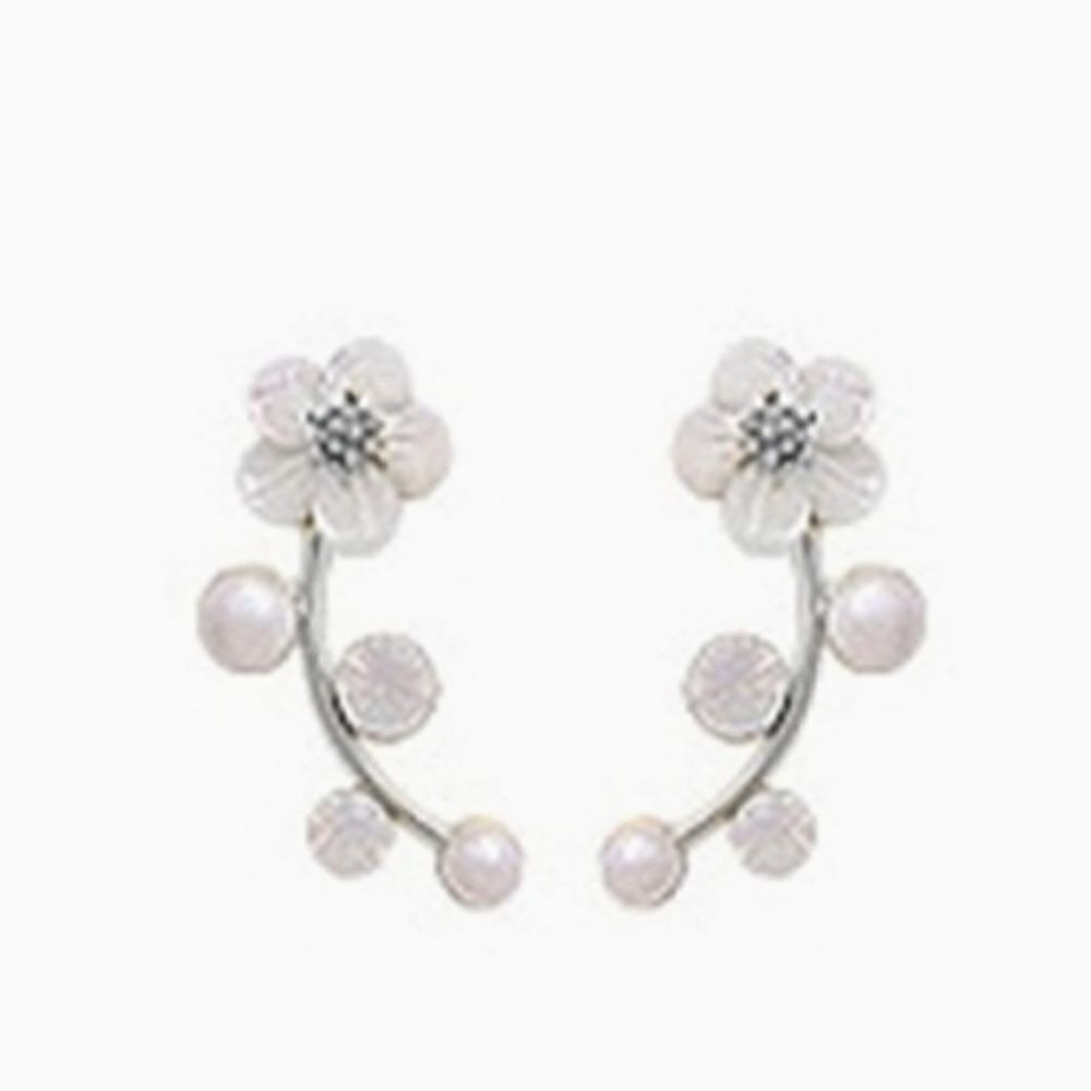 Women Flower Branch Ear Studs Pearl Flower Earrings 